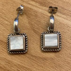 Vintage 925 sterling Silver mother of pearl MOP Square dangle earrings!
